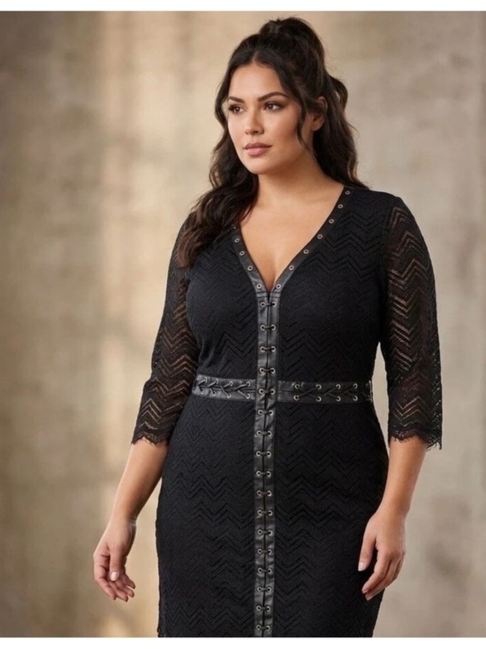 City Chic Elegant leather and lace Black Dress.